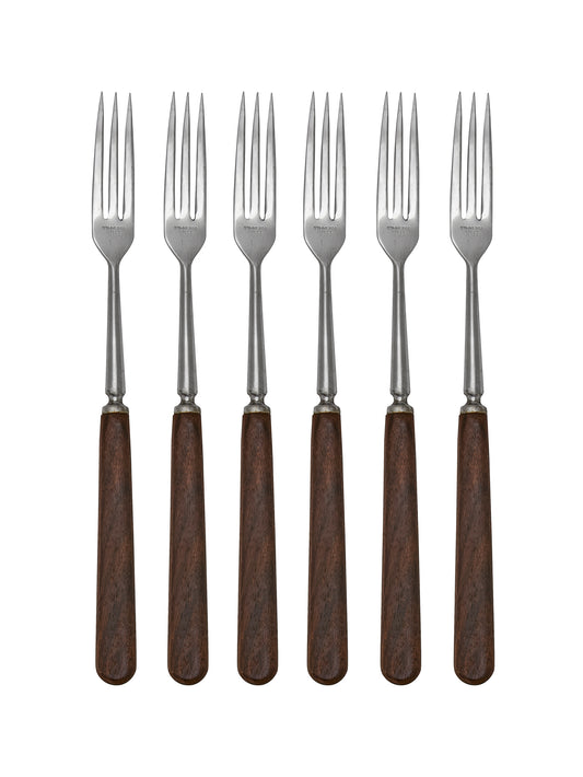 Vintage Retro Brown Stainless Steel Japanese Long Handled Forks Set of Six Weston Table