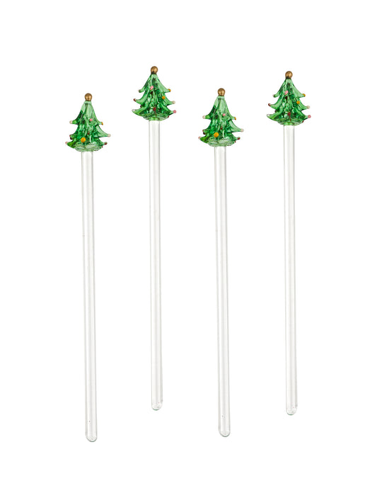 Vintage Retro Christmas Tree Glass Cocktail Stirrers Style Seven Weston Table