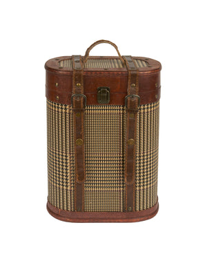  Vintage Retro Leather and Glen Plaid Wood Bottle Carrier Weston Table 