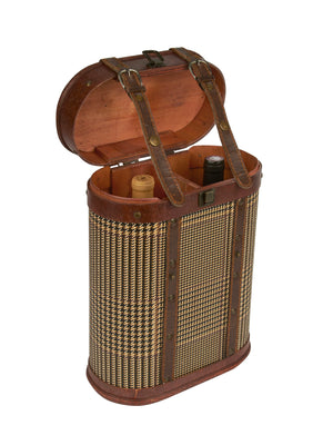 Vintage Retro Leather and Glen Plaid Wood Bottle Carrier Weston Table 
