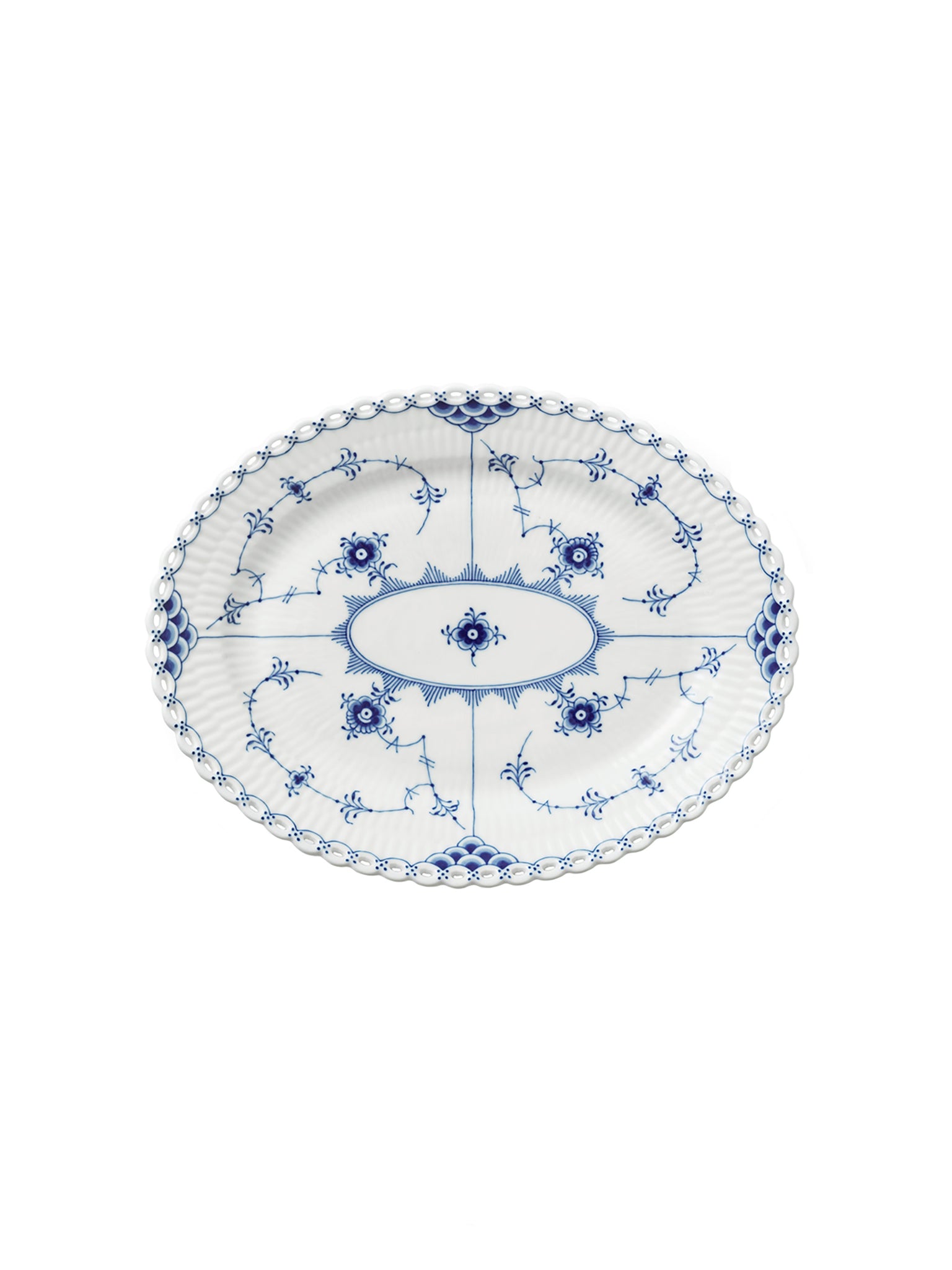 Vintage Royal Copenhagen Blue Fluted Full Lace Oval Serving Platter Weston Table