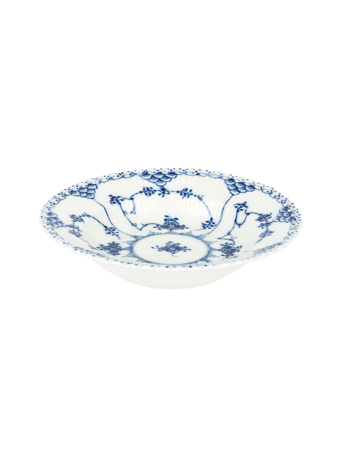 Vintage Royal Copenhagen Blue Fluted Full Lace Rimmed Fruit Bowl Weston Table