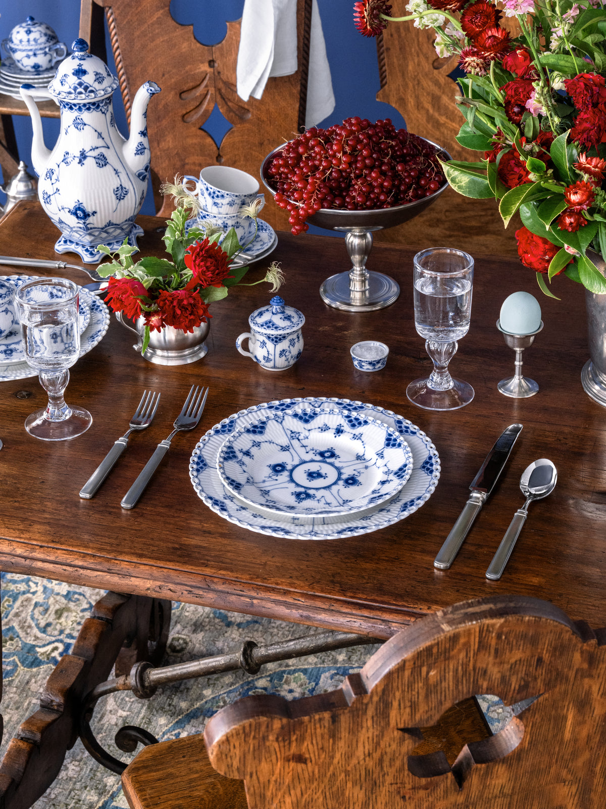 Vintage 19th Century Royal Copenhagen Blue Fluted Full Lace Salad Plate Weston Table