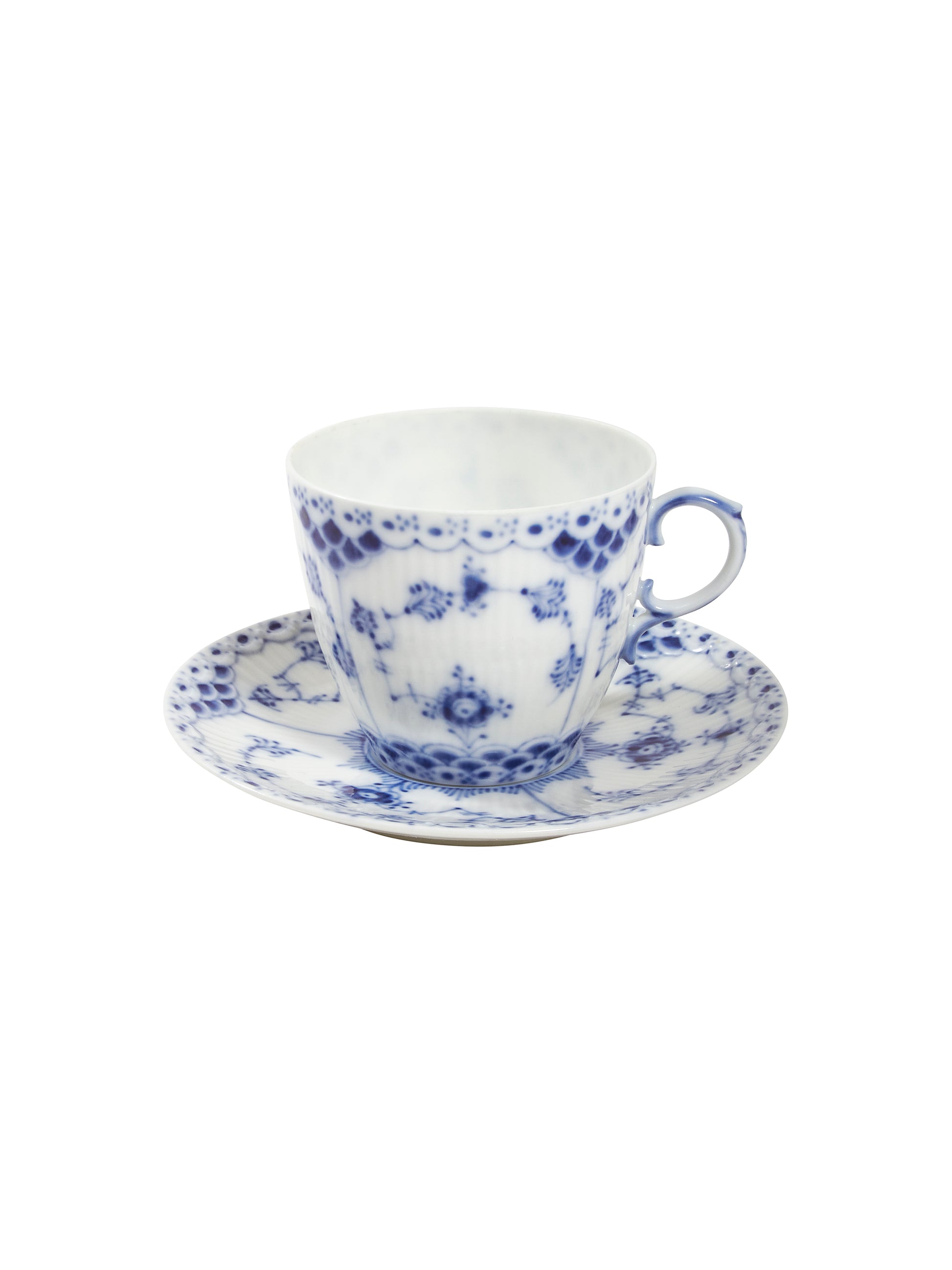 Vintage Royal Copenhagen Blue Fluted Half Lace Cup and Saucer 719 Weston Table