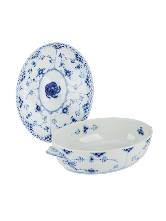 Vintage Royal Copenhagen Blue Fluted Half Lace Covered Vegetable Casserole Dish
