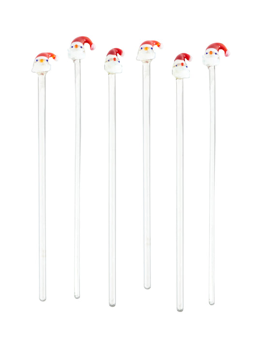 Vintage Santa Claus Glass Cocktail Stirrers Set of Six Weston Table