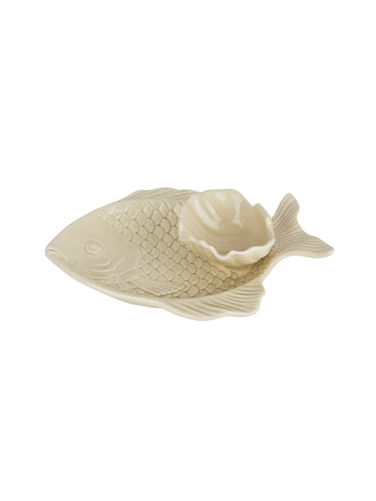 Vintage Scaled Fish Plate with Sauce Bowl Weston Table