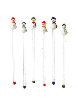  Vintage Snowman Highball Glass Swizzle Sticks Weston Table 
