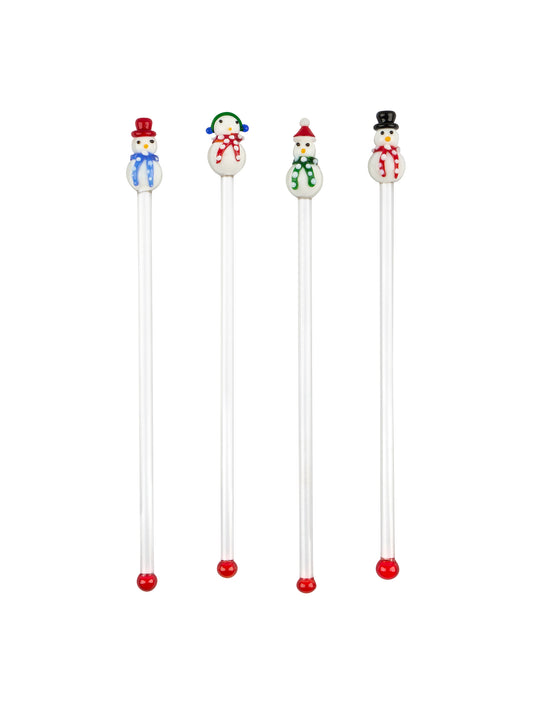Vintage Snowmen with Scarves Highball Glass Swizzle Sticks Weston Table
