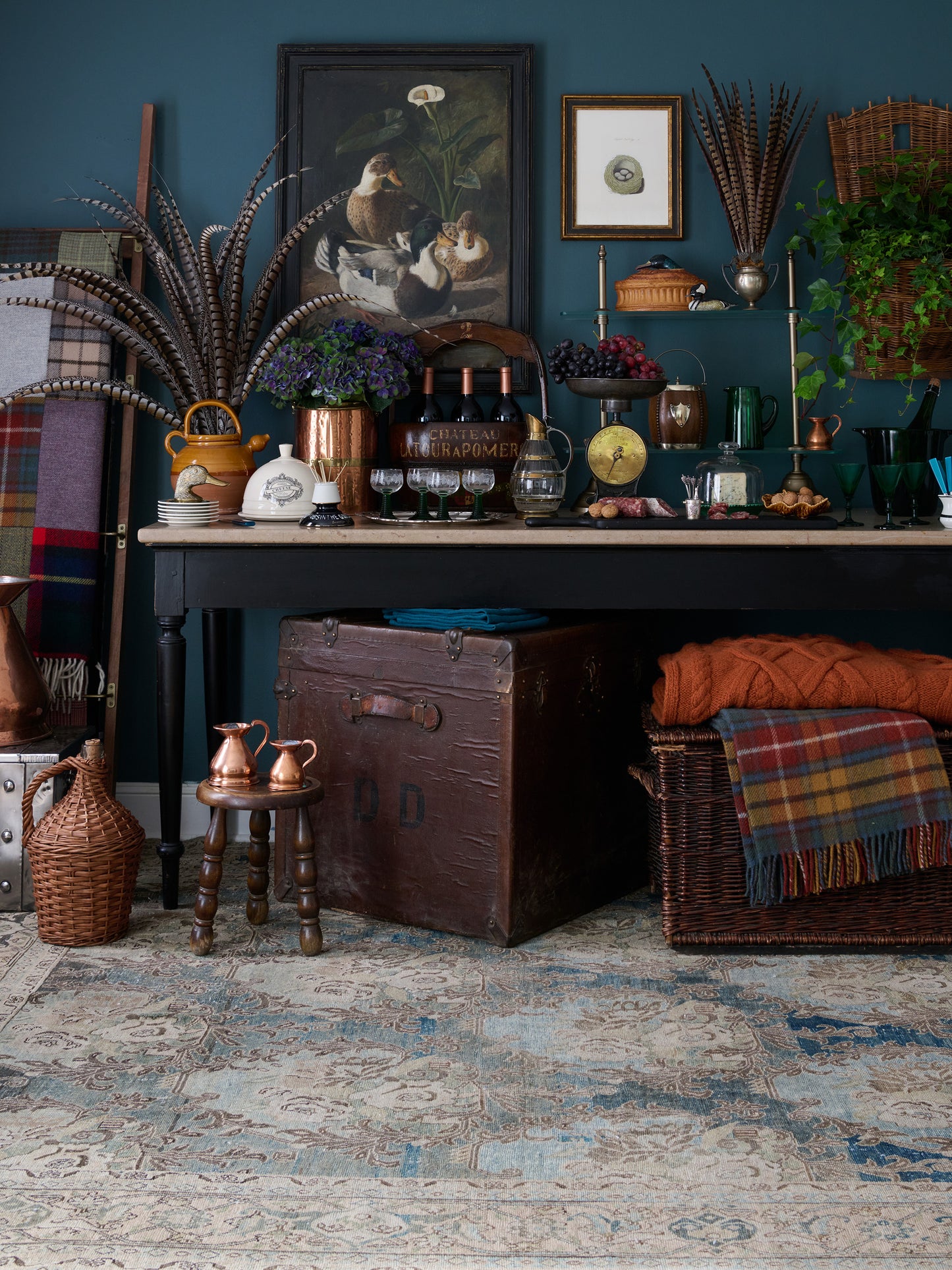 Landry & Arcari Heirloom Hand Knotted Blue Flower Wool and Silk Rug Weston Table