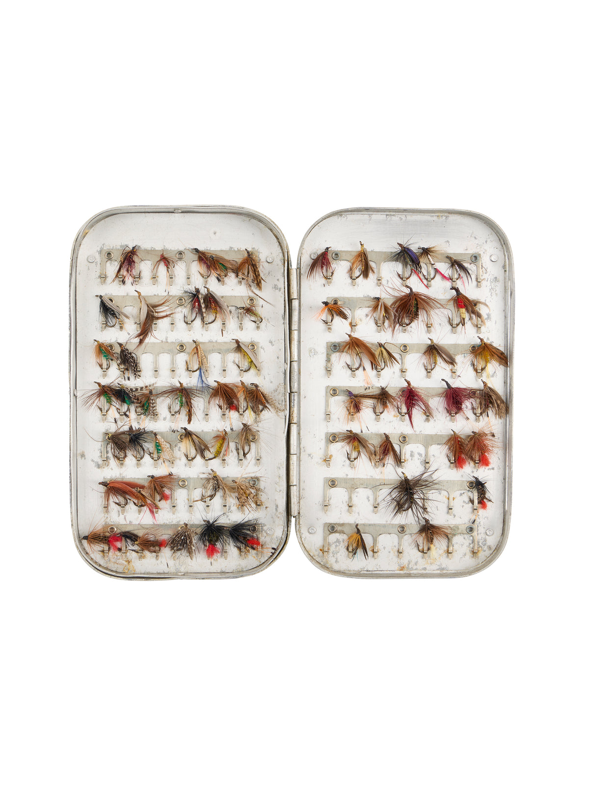 Vintage Wheatley English Fly Box 64 Flies Weston Table