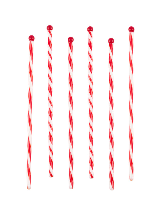 Vintage White and Red Peppermint Stick Swizzle Sticks Set of Six Weston Table