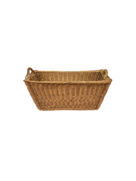 Vintage 1950s Medium French Rectangular Wicker Basket Style One