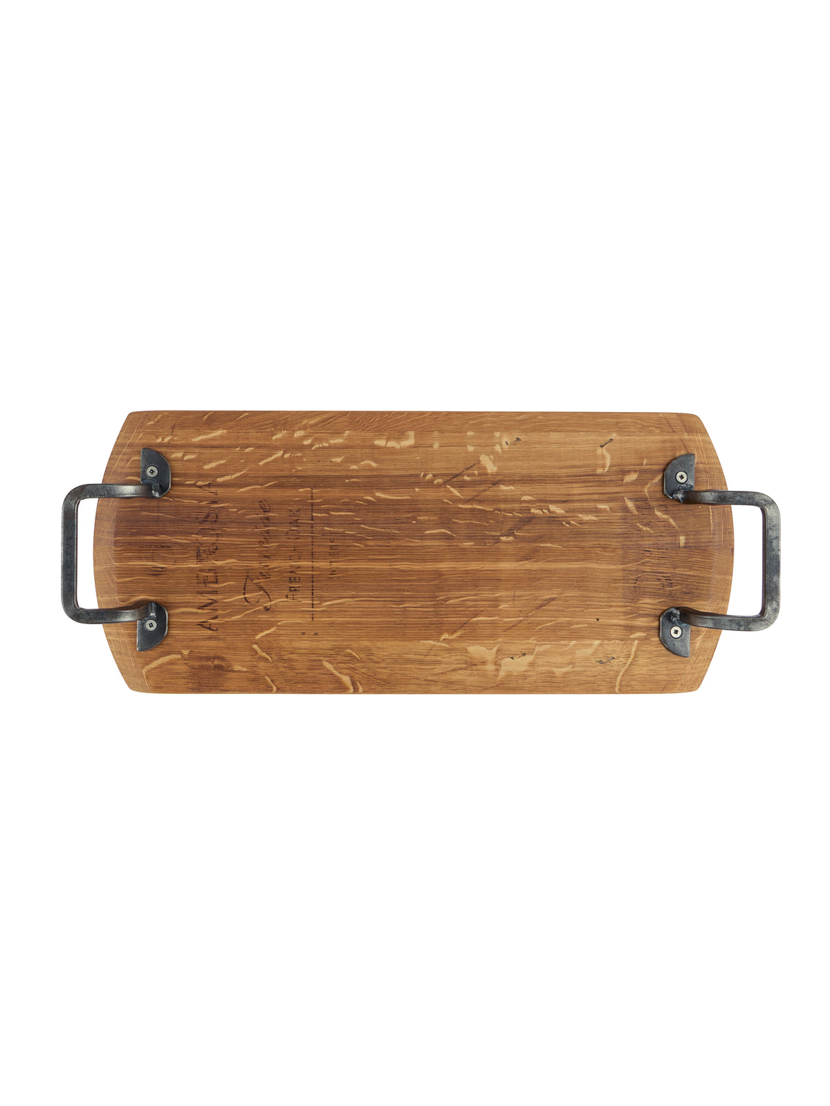 Vintage Wine Barrel Rectangular Wrought Iron Handled Serving Board Three Weston Table