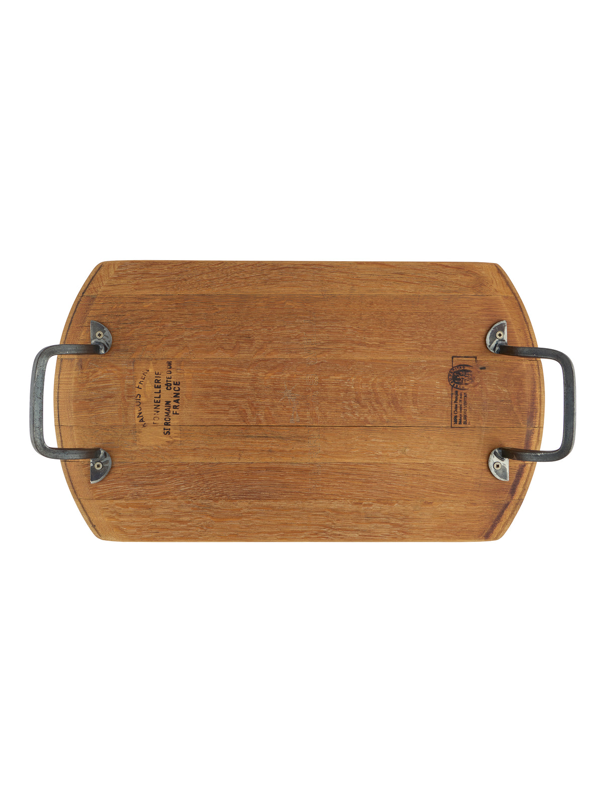 Vintage Wine Barrel Rectangular Wrought Iron Handled Serving Board Two Weston Table