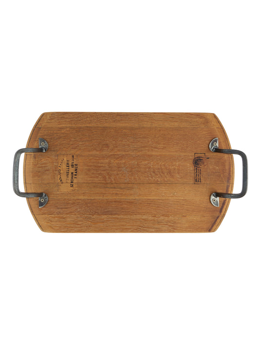 Vintage Wine Barrel Rectangular Wrought Iron Handled Serving Board One Weston Table