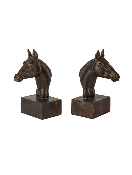 Vintage Wood and Resin Horse Bust Bookends Weston Table