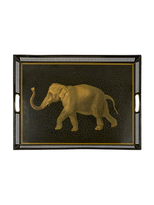 Vintage XL Black Elephant Tole Painted Serving Tray Weston Table