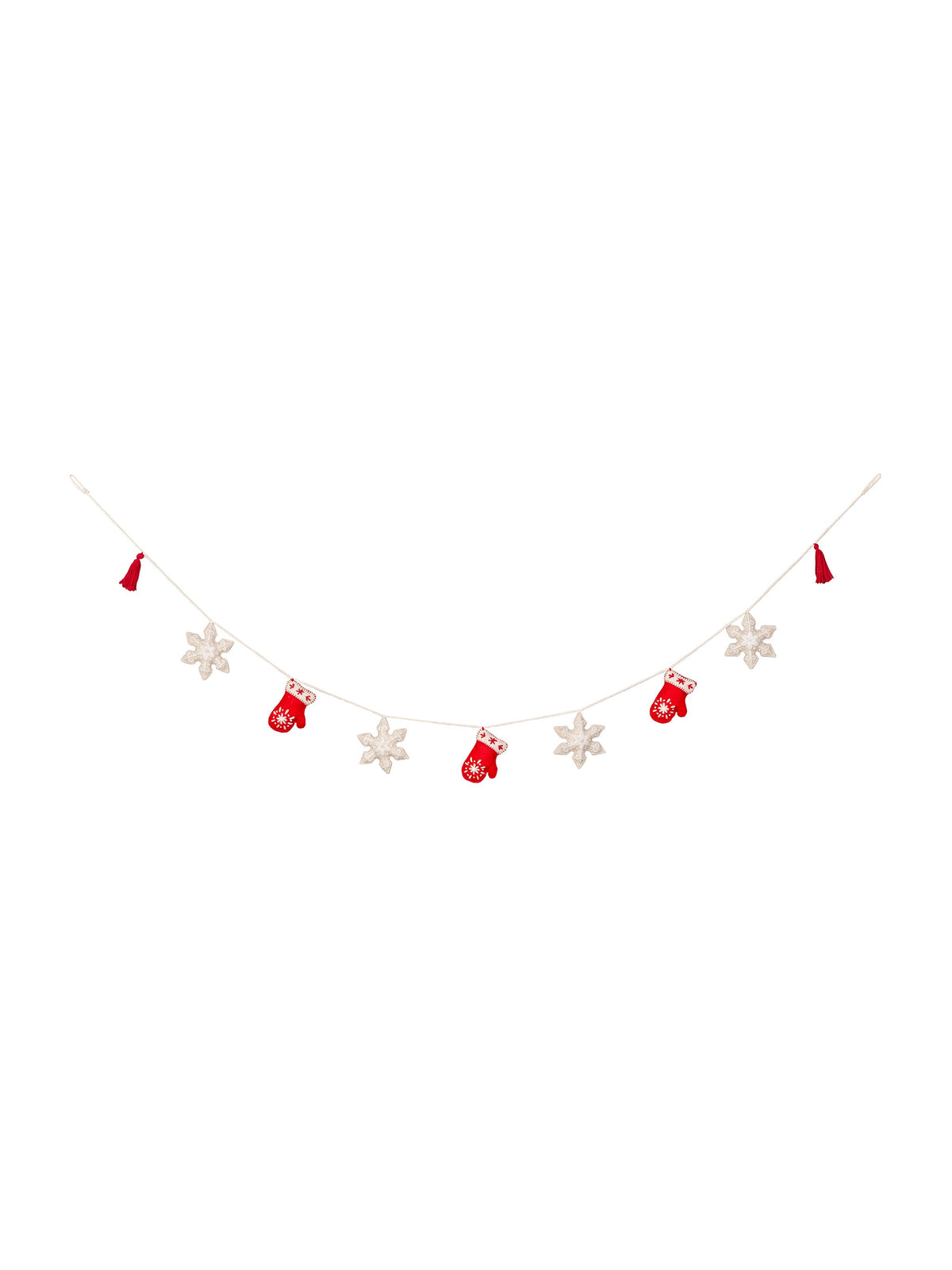 WT Mittens and Snowflakes Embroidered Wool Felt Garland Weston Table 