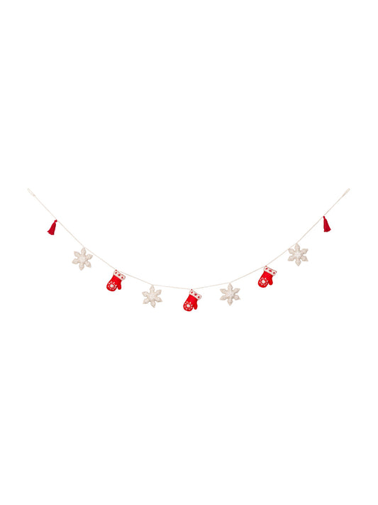 WT Mittens and Snowflakes Embroidered Wool Felt Garland Weston Table