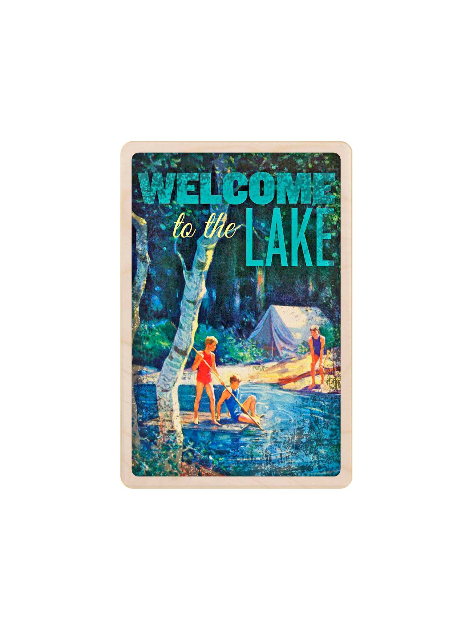 Welcome to the Lake Wooden Postcard Weston Table
