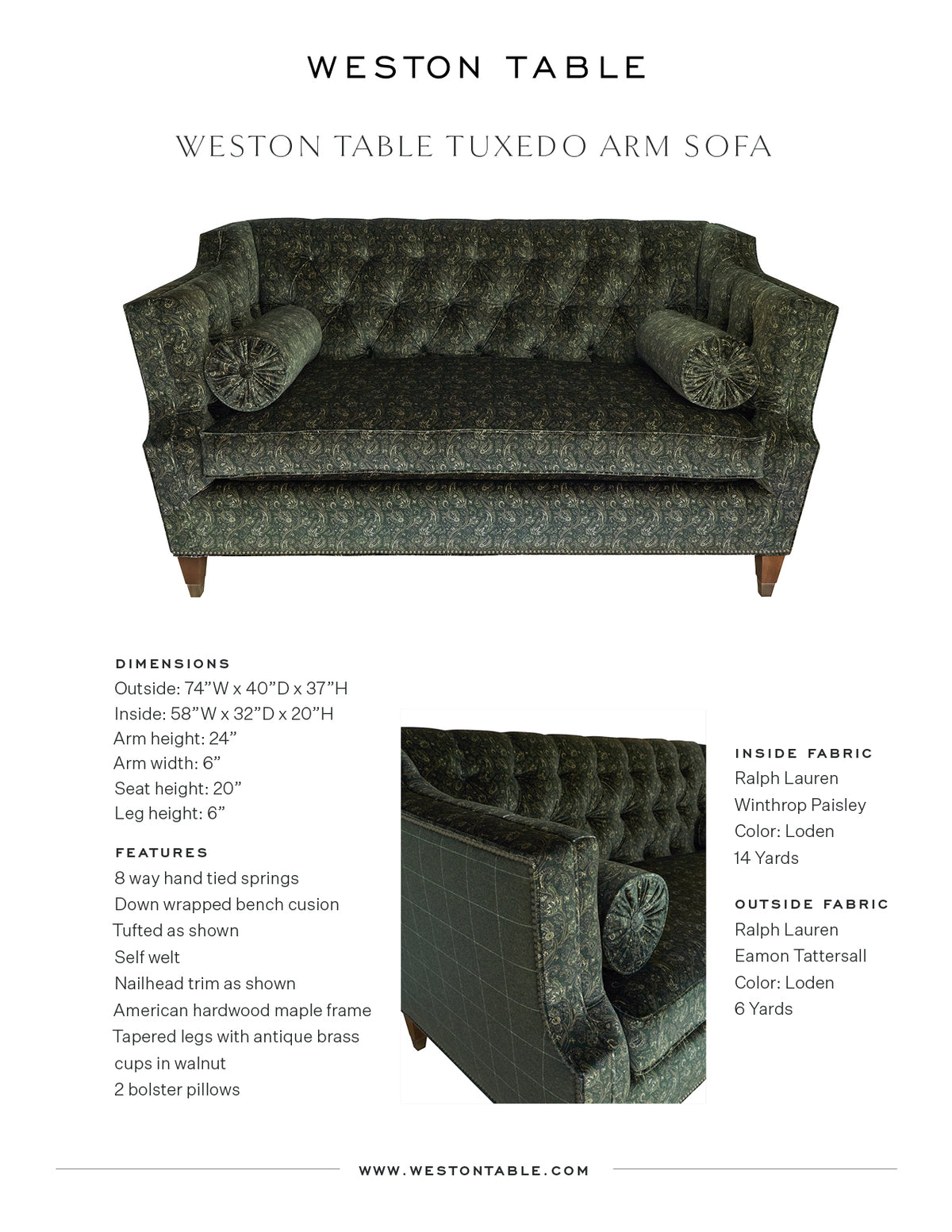 Weston Table Tuxedo Arm Sofa Tear Sheet Weston Table
