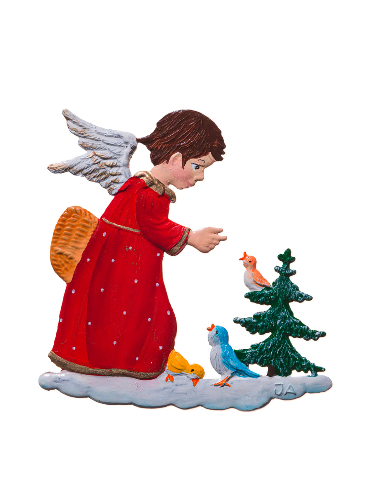Wilhelm Schweizer Pewter Angel Feeding Birds Ornament Weston Table