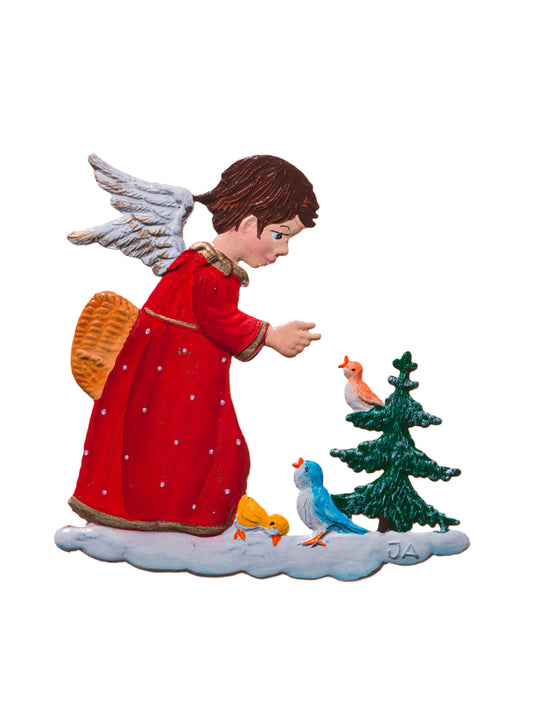 Wilhelm Schweizer Pewter Angel Feeding Birds Ornament Weston Table