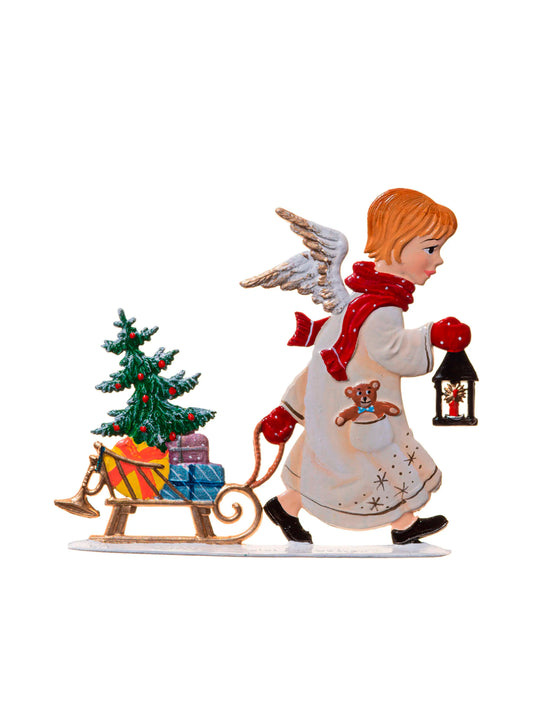 Wilhelm Schweizer Pewter Angel Pulling Sled Weston Table