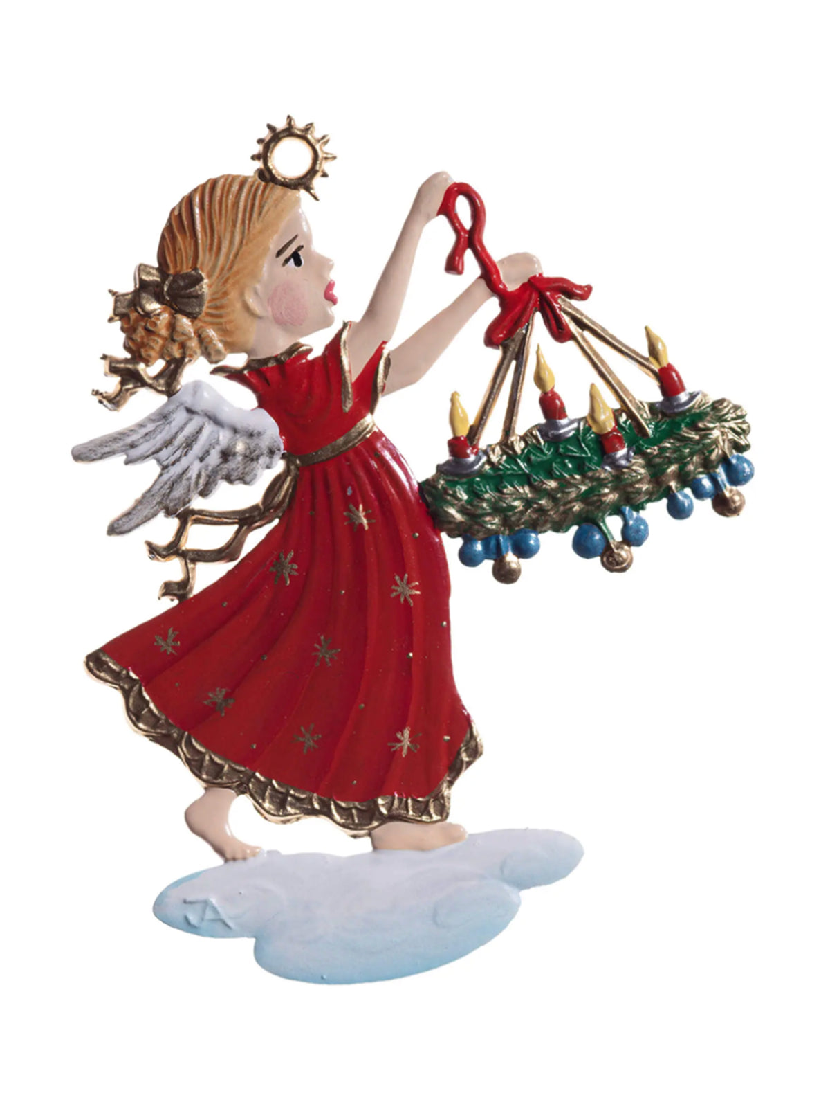 Wilhelm Schweizer Pewter Angel Carrying Christmas Wreath Ornament Weston Table