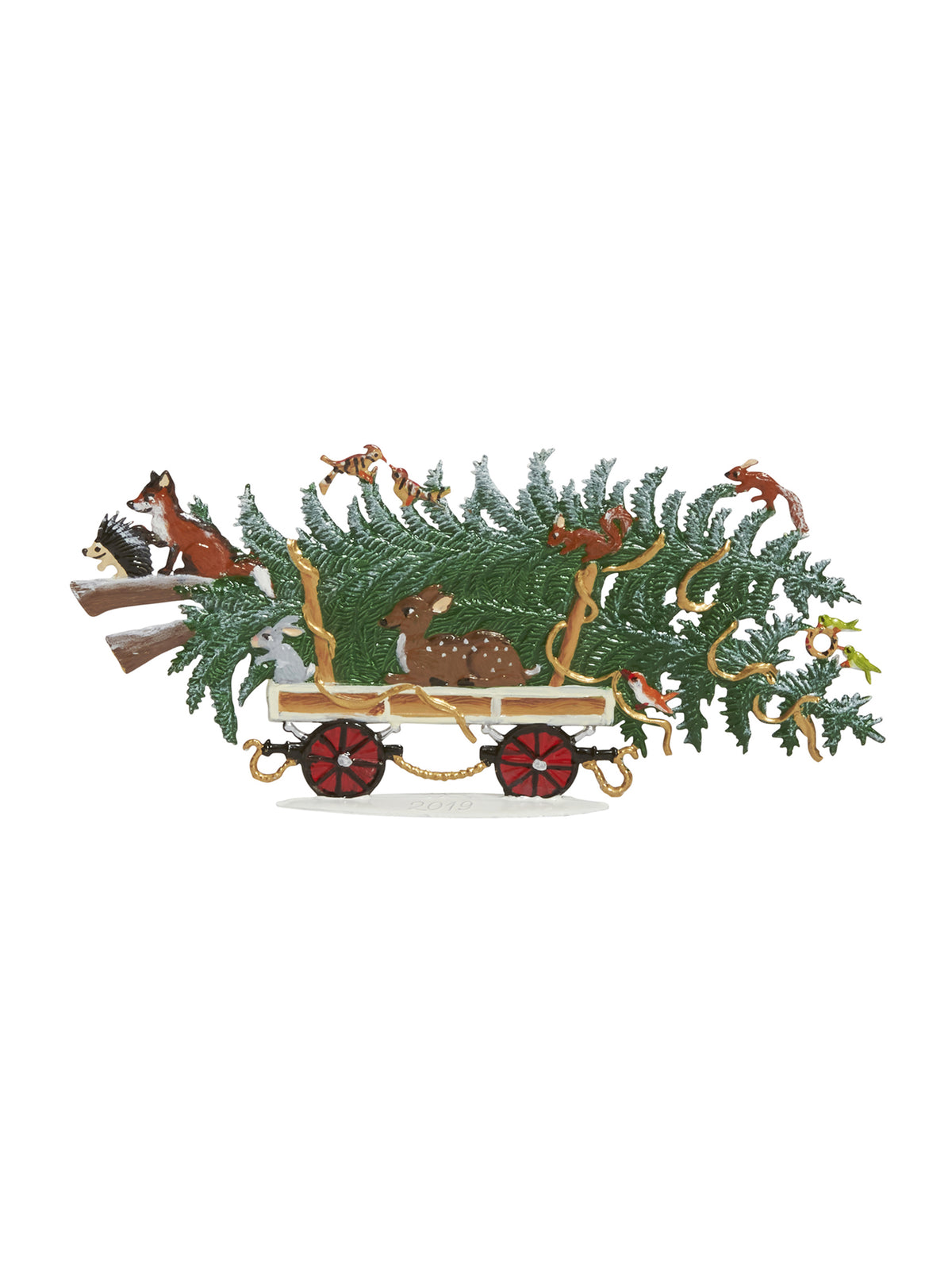 Wilhelm Schweizer Pewter Christmas Train Car with Pine Tree and Animal Escorts Weston Table