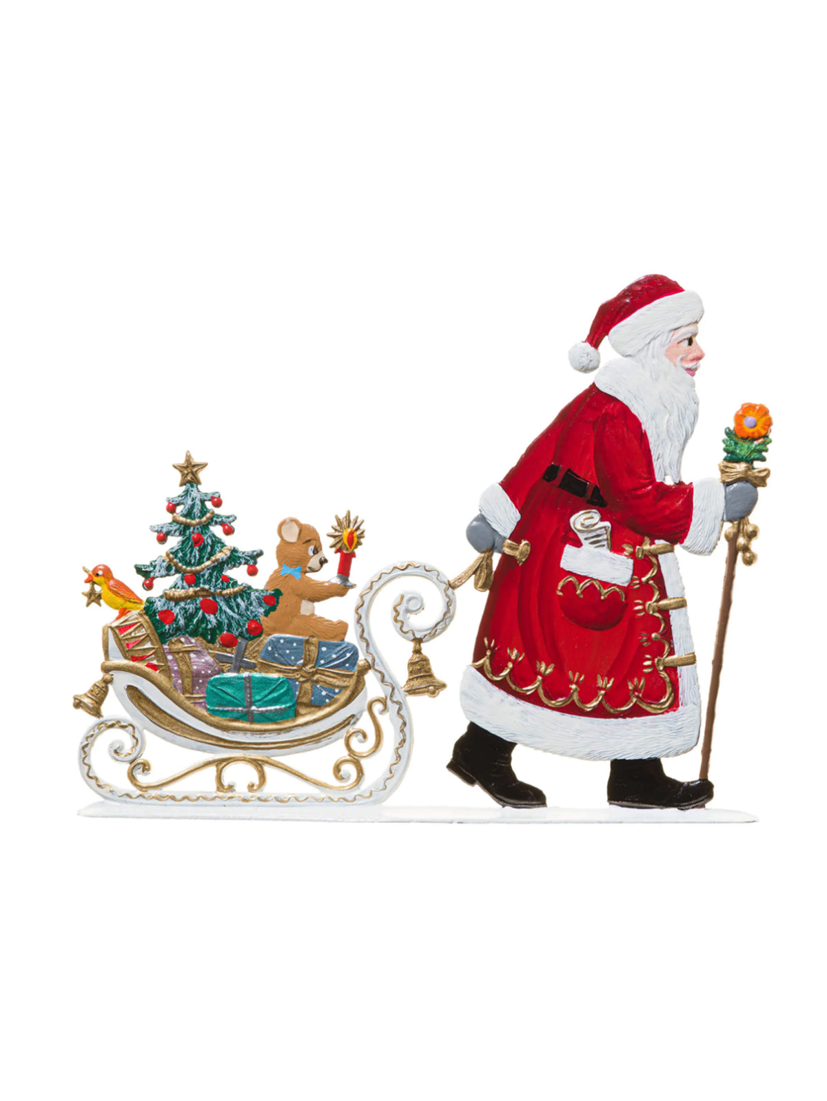 Wilhelm Schweizer Pewter Santa Pulling Sled