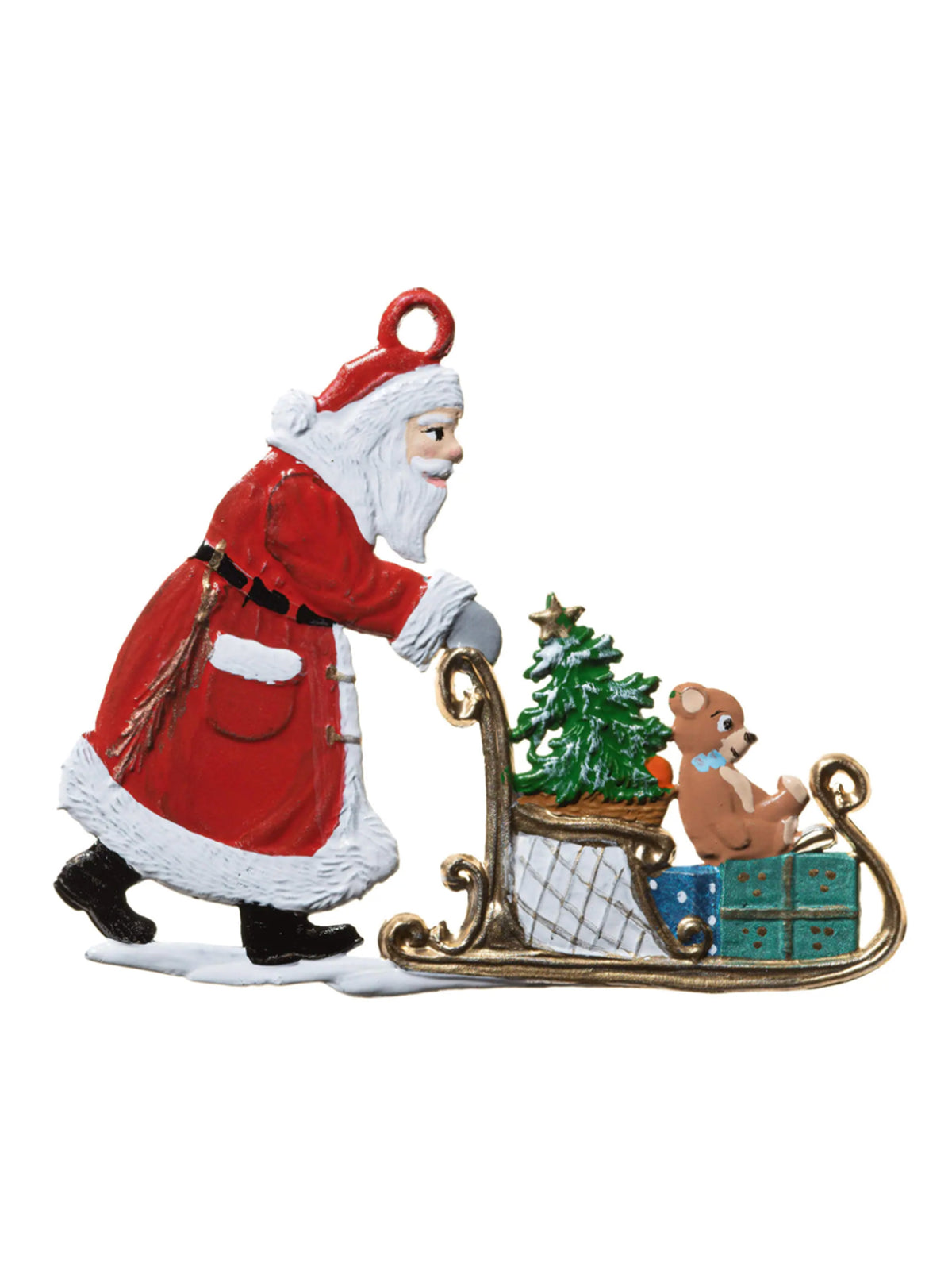 Wilhelm Schweizer Pewter Santa Pushing Sled Ornament Weston Table