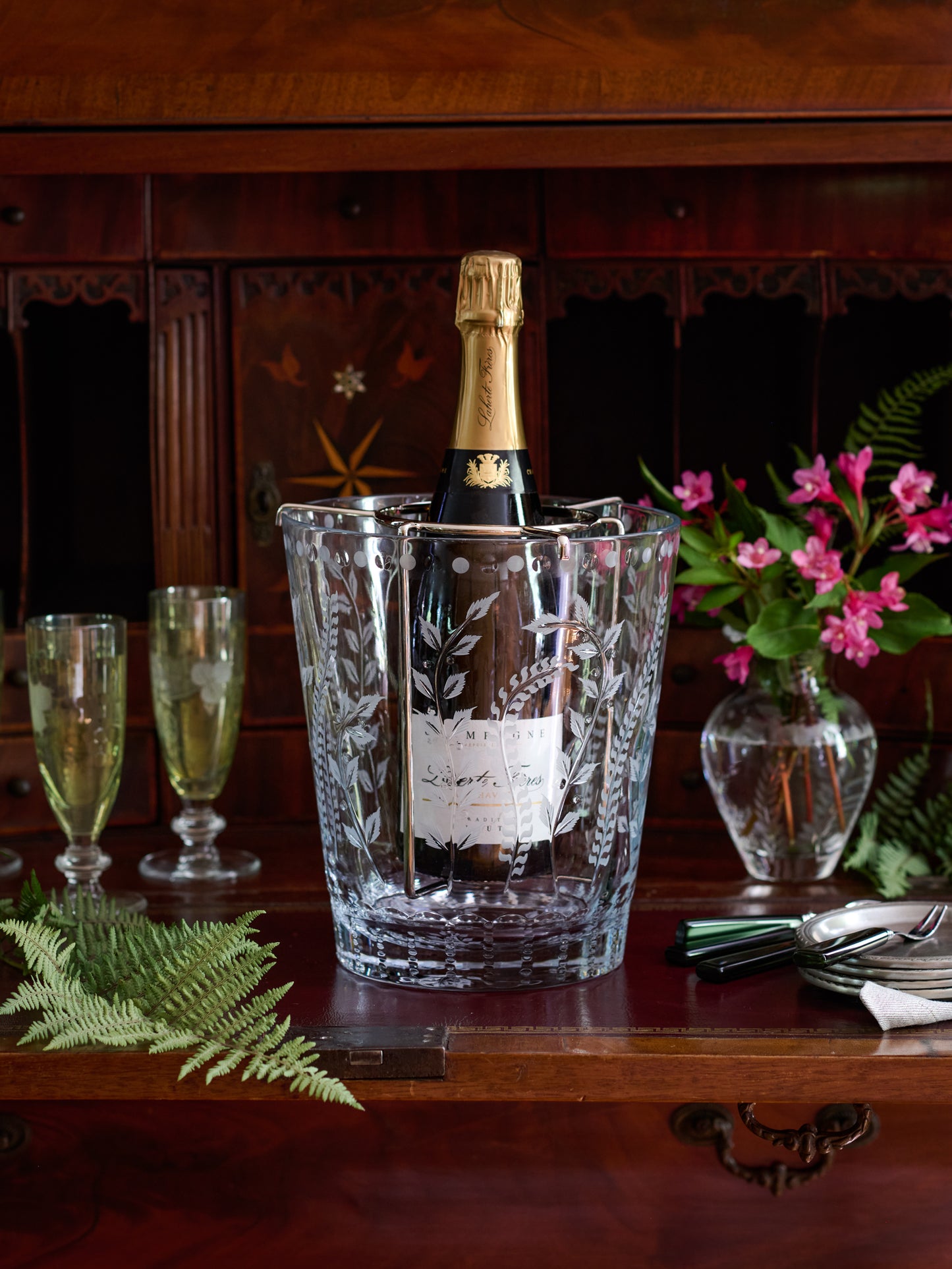 William Yeoward Crystal Fern Champagne Bucket with Bottle Holder Weston Table
