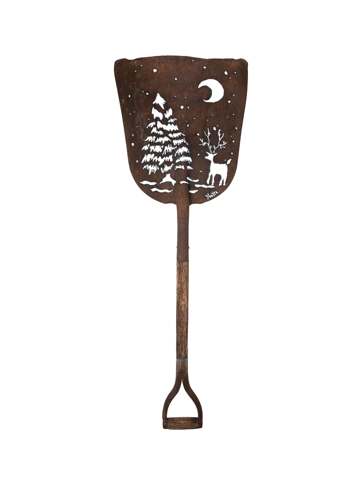 Winter Night Scene Vintage Garden Shovel Art Weston Table