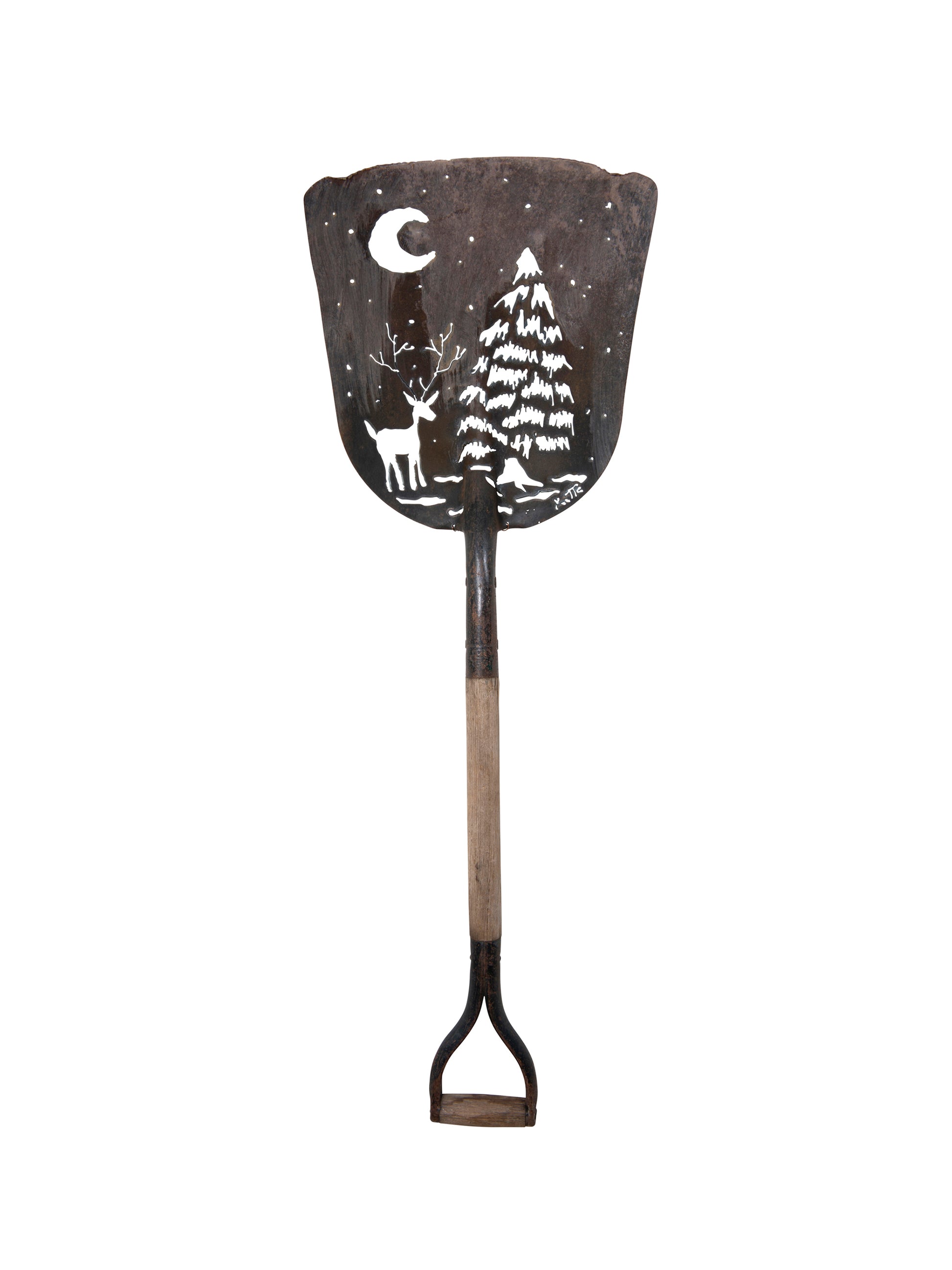 Winter Night Scene Vintage Garden Shovel Art Weston Table