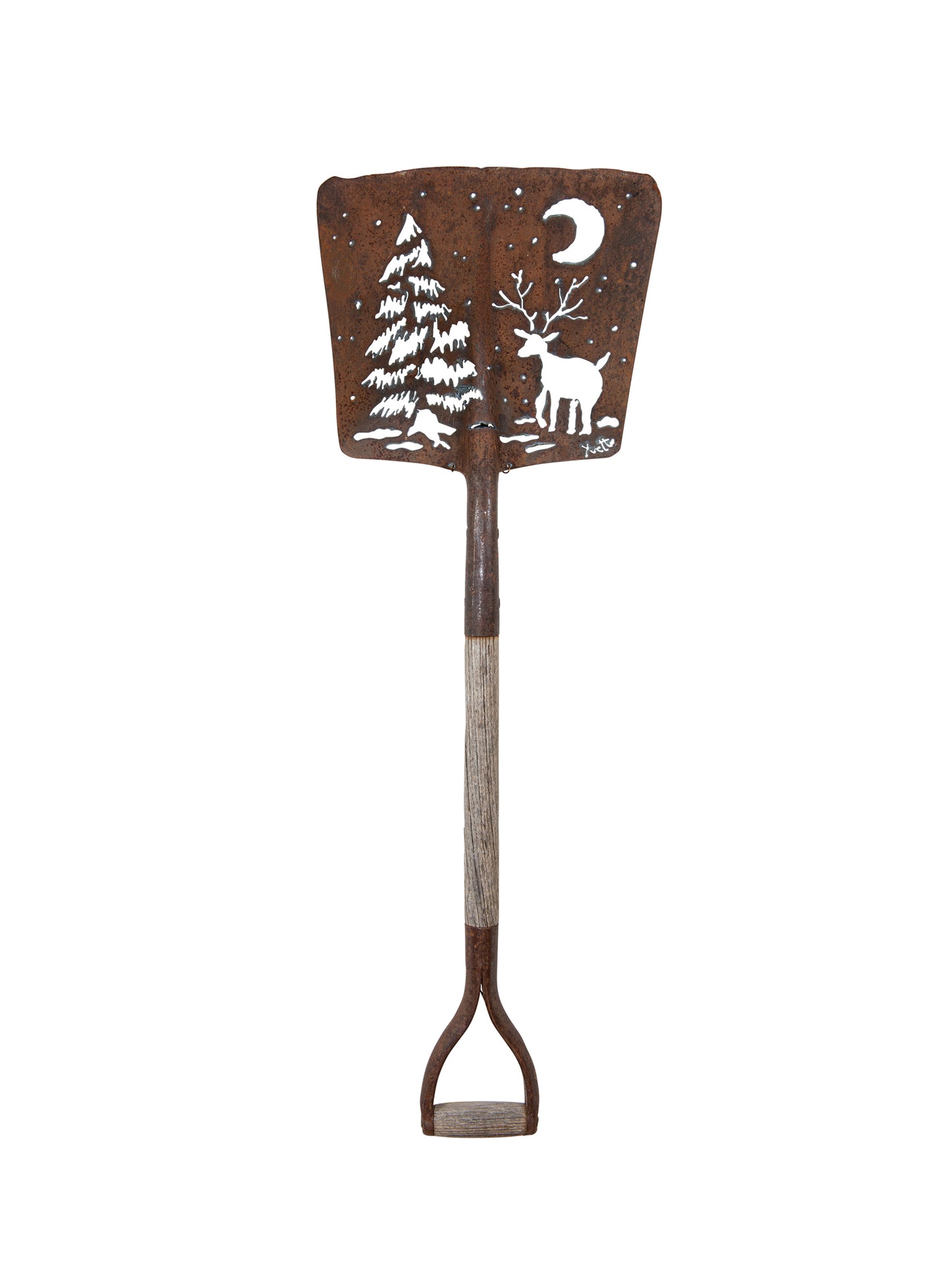 Winter Night Scene Vintage Garden Shovel Art Weston Table