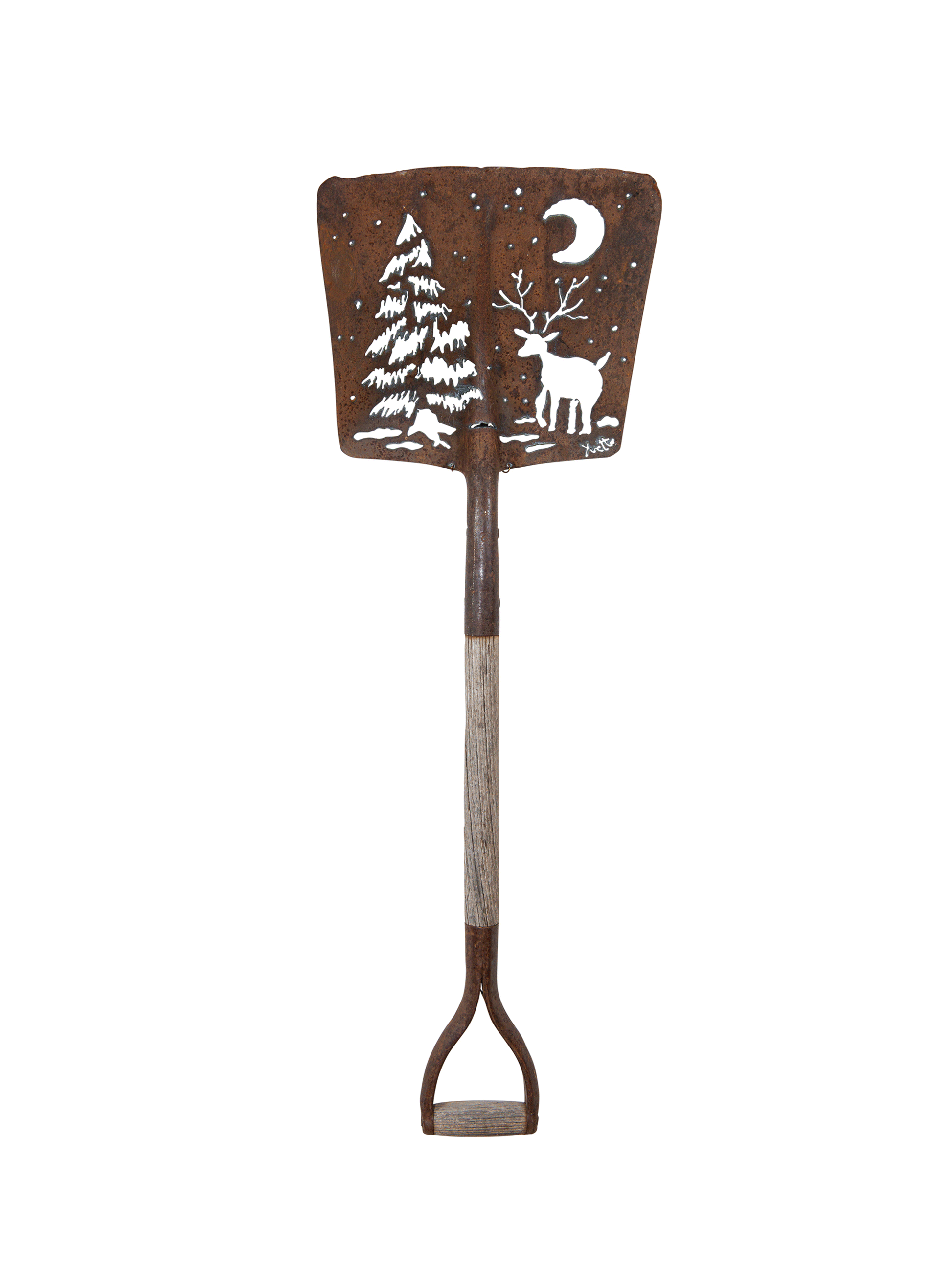 Winter Night Scene Vintage Garden Shovel Art Weston Table