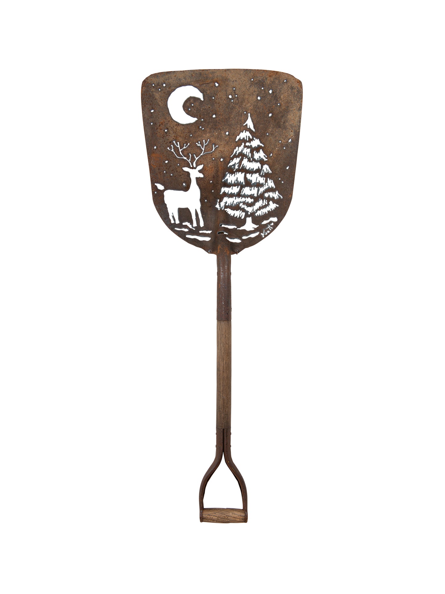 Winter Night Scene Vintage Garden Shovel Art Weston Table