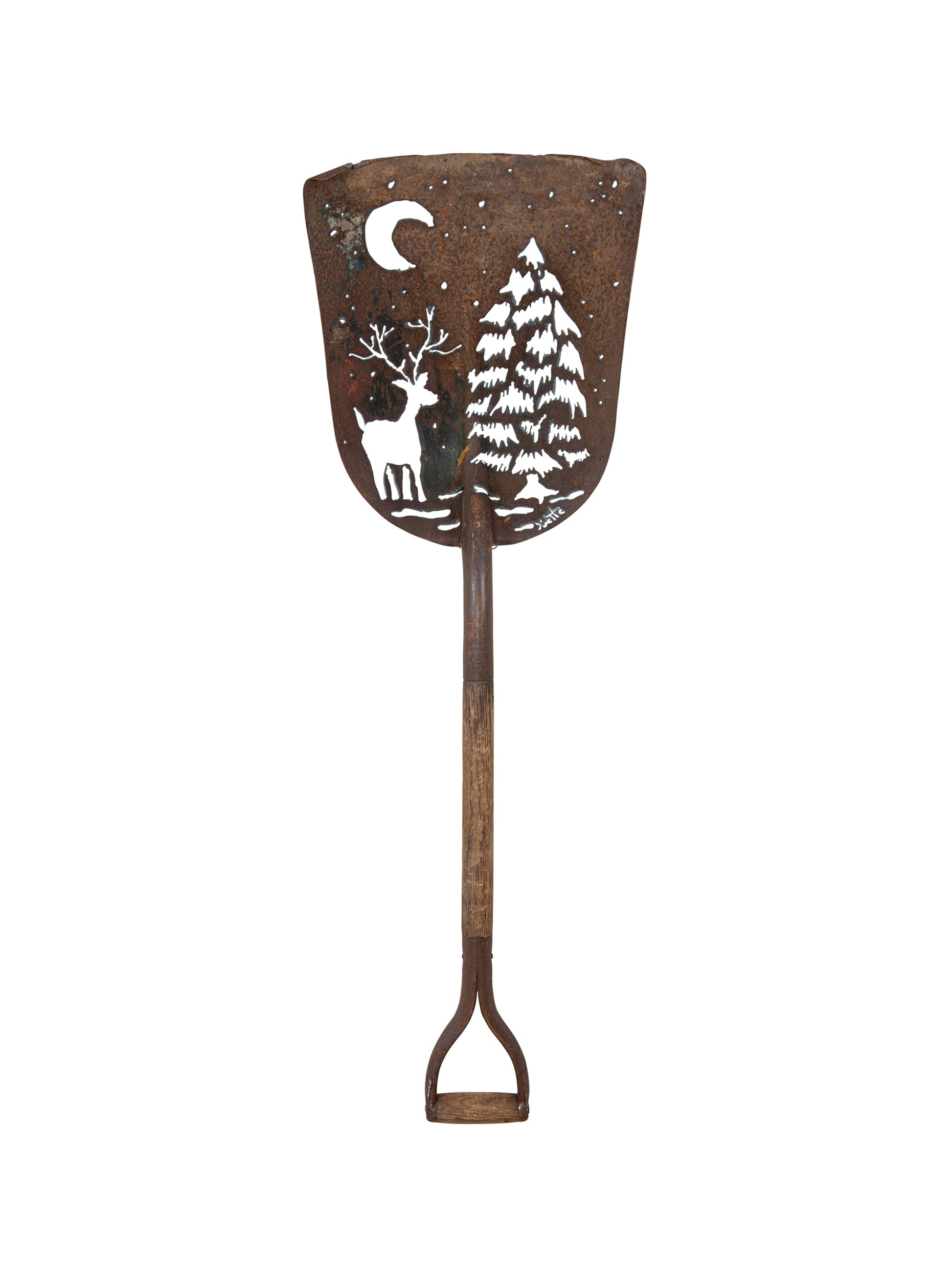 Winter Night Scene Vintage Garden Shovel Art Weston Table