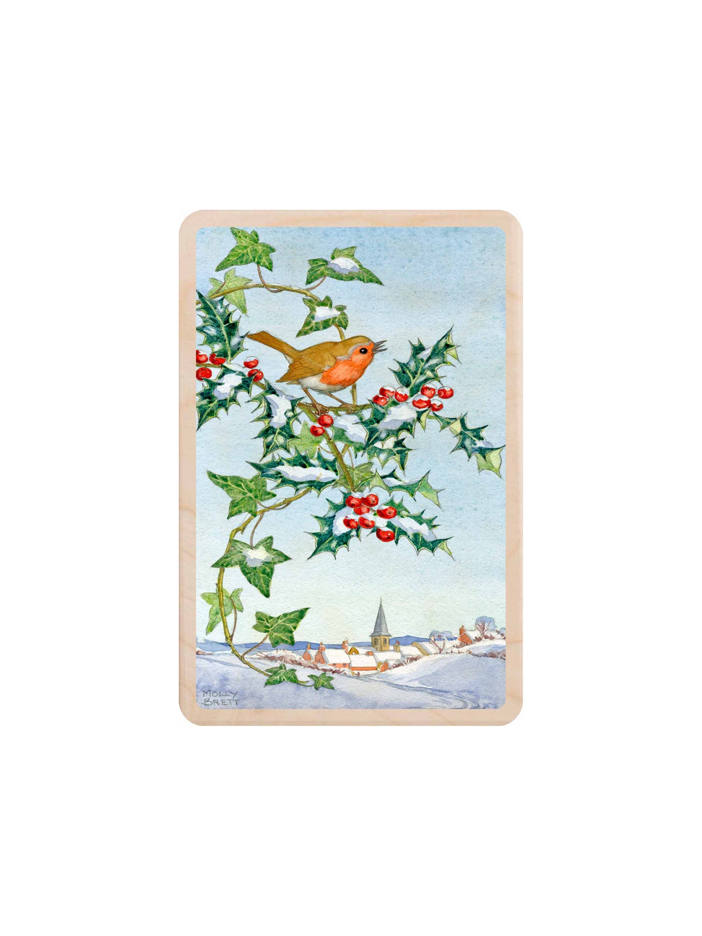 Woodland Forest Animal Wooden Holiday Postcards Robin at Christmas Weston Table