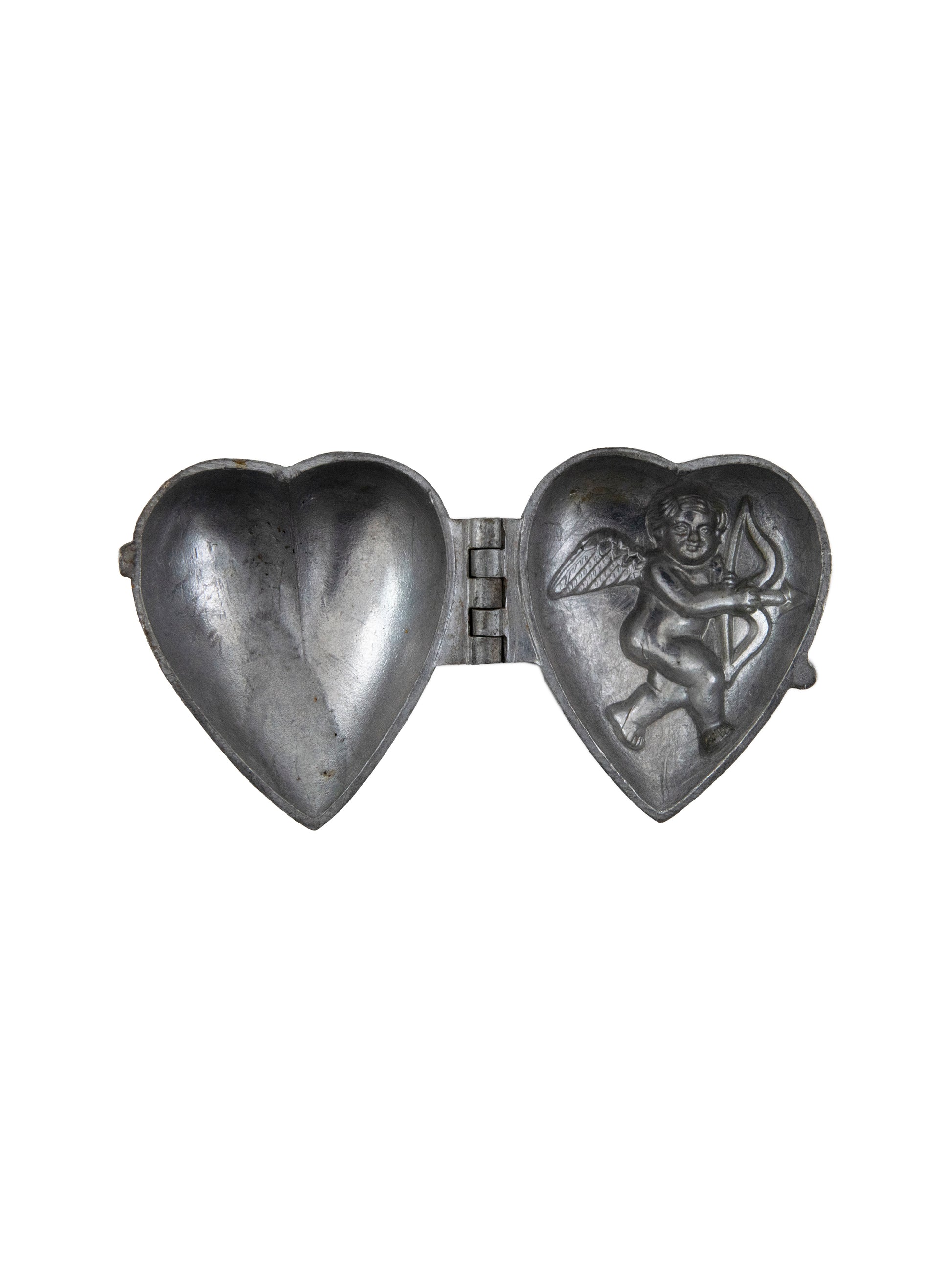 Vintage 1920s Pewter Heart with Cupid Ice Cream Mold Weston Table
