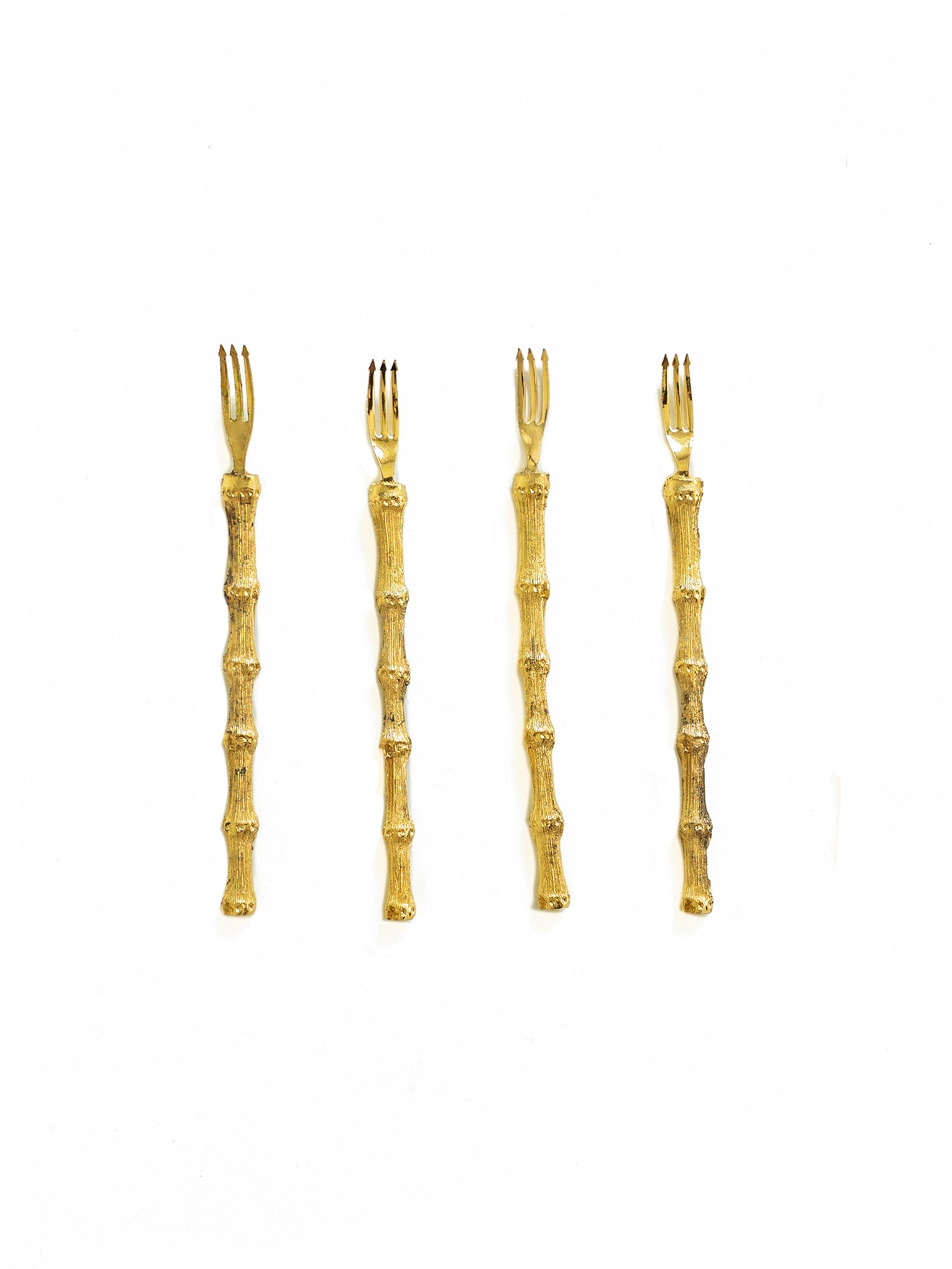 Vintage 1960s Gold Bamboo Handled Oyster Forks Weston Table