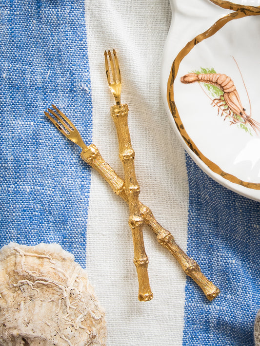 1960s Gold Bamboo Handled Oyster Forks Weston Table