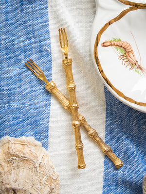  1960s Gold Bamboo Handled Oyster Forks Weston Table 