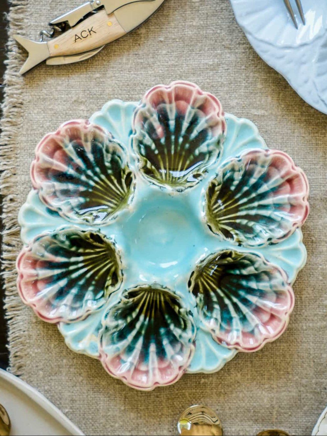 19th Century French Majolica Oyster Plate Weston Table