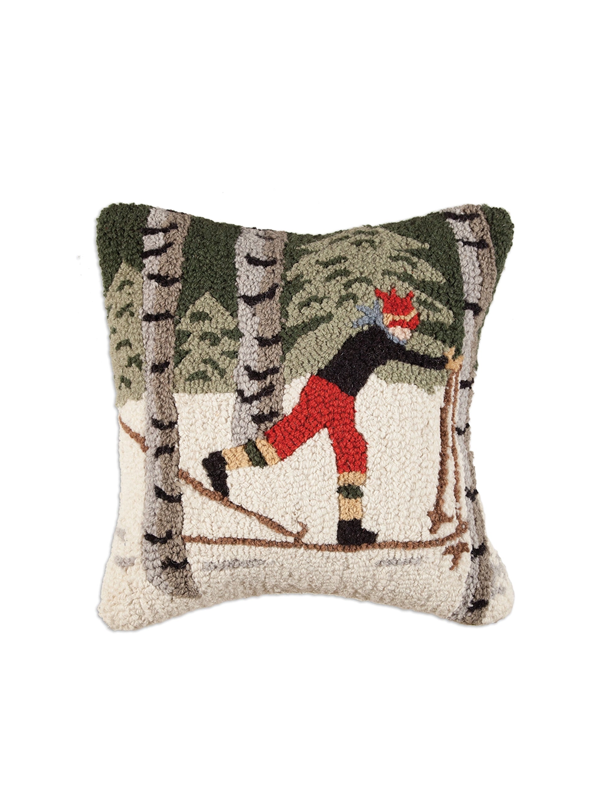 Back Country Skier Hooked Wool Pillow Weston Table