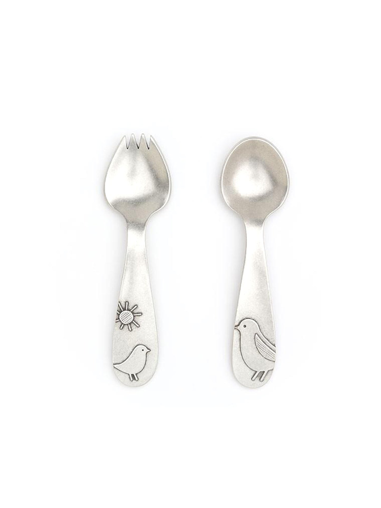 Beehive Handmade Pewter Momma and Baby Bird Fork and Spoon Set Weston Table