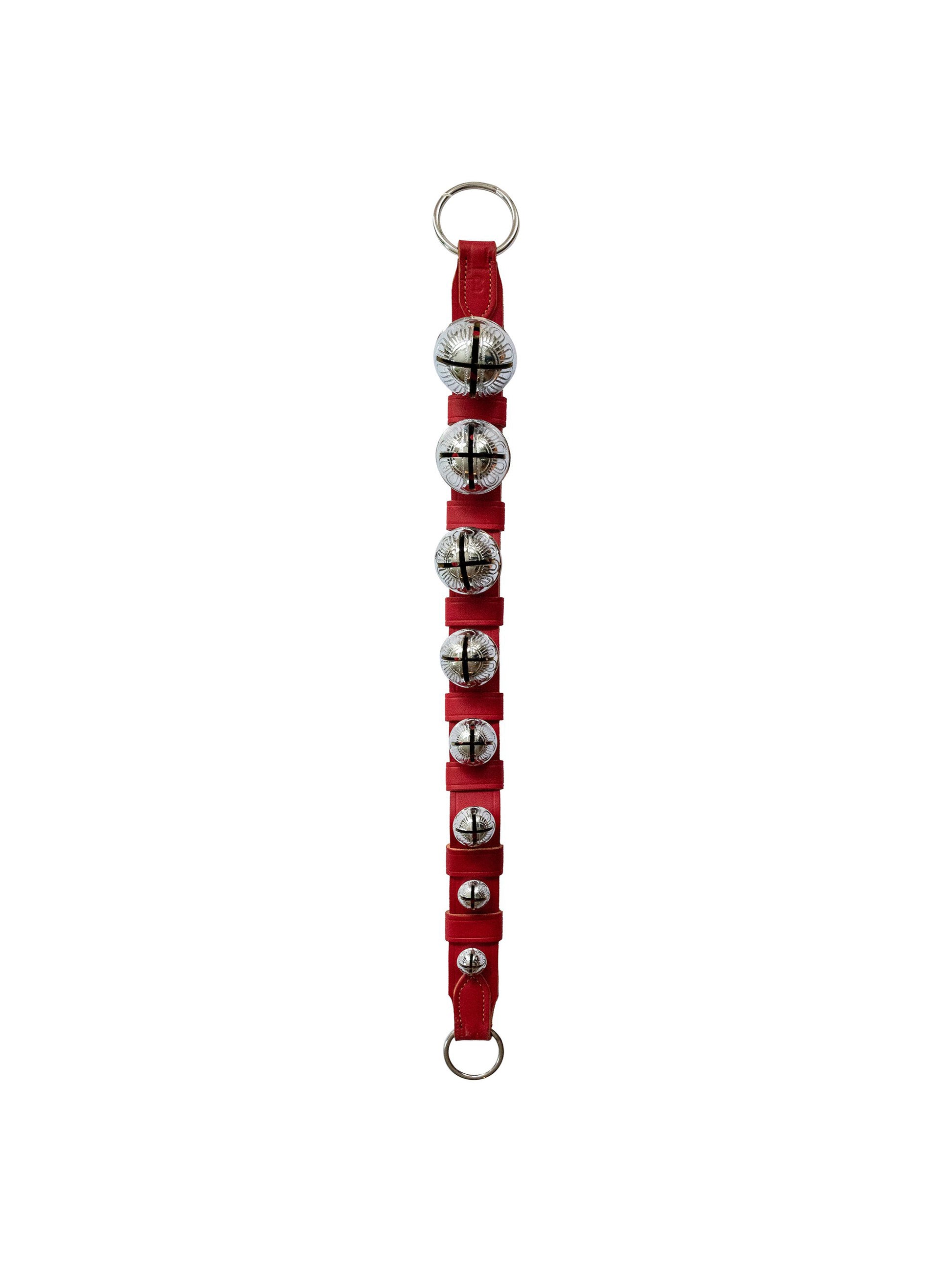 Belsnickel Sleigh Bells Silver Plated Brass Bells with Red Leather Weston Table
