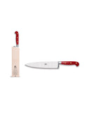 Coltellerie Berti Cutlery Red Insieme Lucite Chefs Knife with Wood Block Weston Table